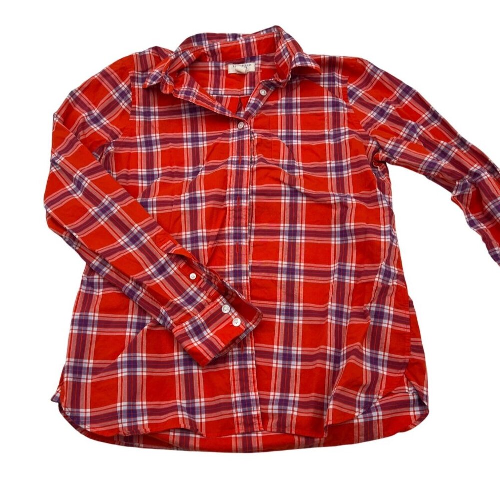 Lands' End Canvas 1963 Women's Small Button Up Blouse Plaid Red Blue